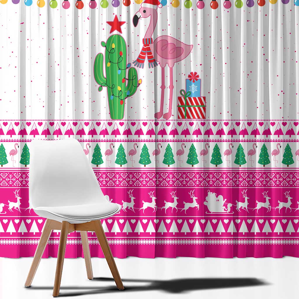 Pink Flamingo Christmas Window Curtain Xmas Holiday Patterns - Wonder Print Shop