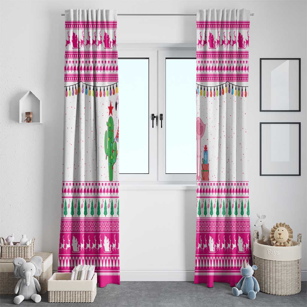 Pink Flamingo Christmas Window Curtain Xmas Holiday Patterns - Wonder Print Shop