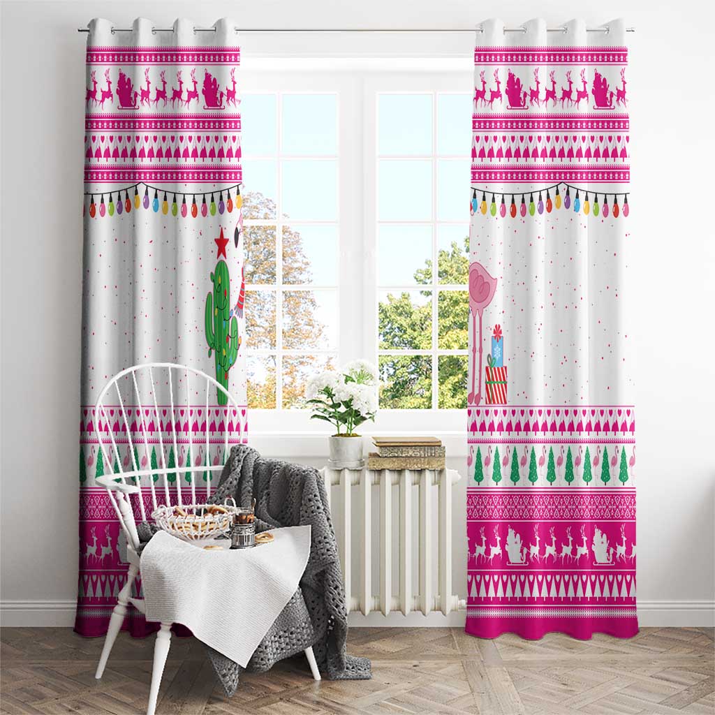 Pink Flamingo Christmas Window Curtain Xmas Holiday Patterns - Wonder Print Shop