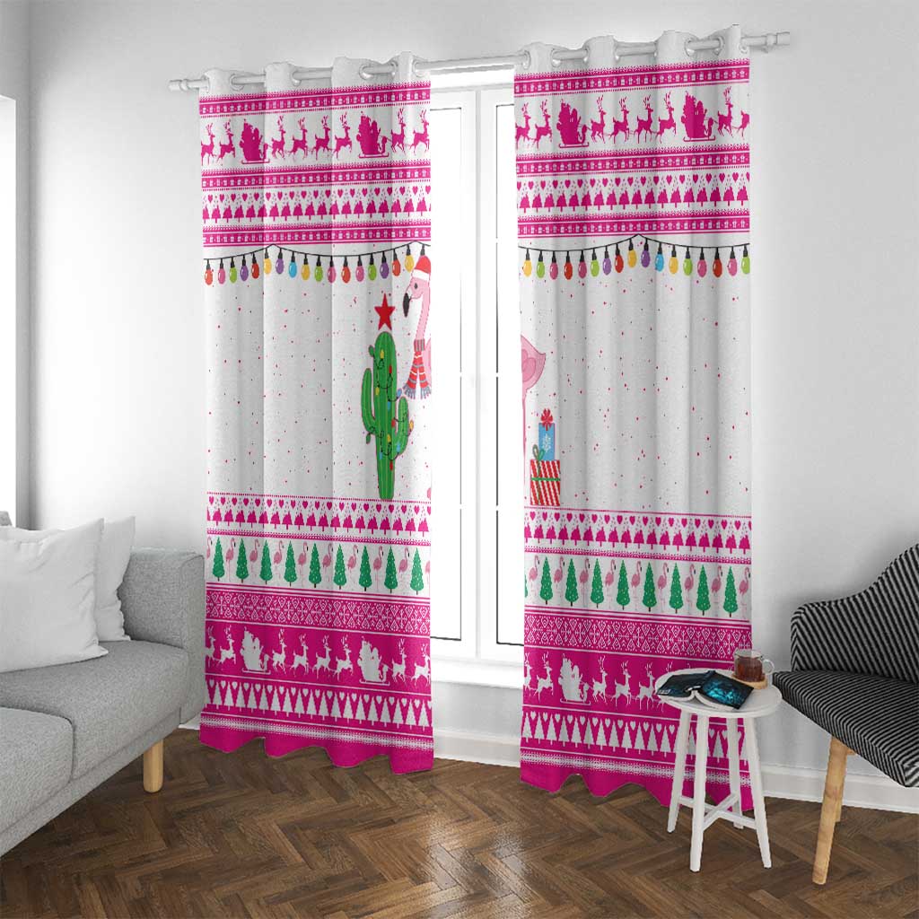 Pink Flamingo Christmas Window Curtain Xmas Holiday Patterns - Wonder Print Shop