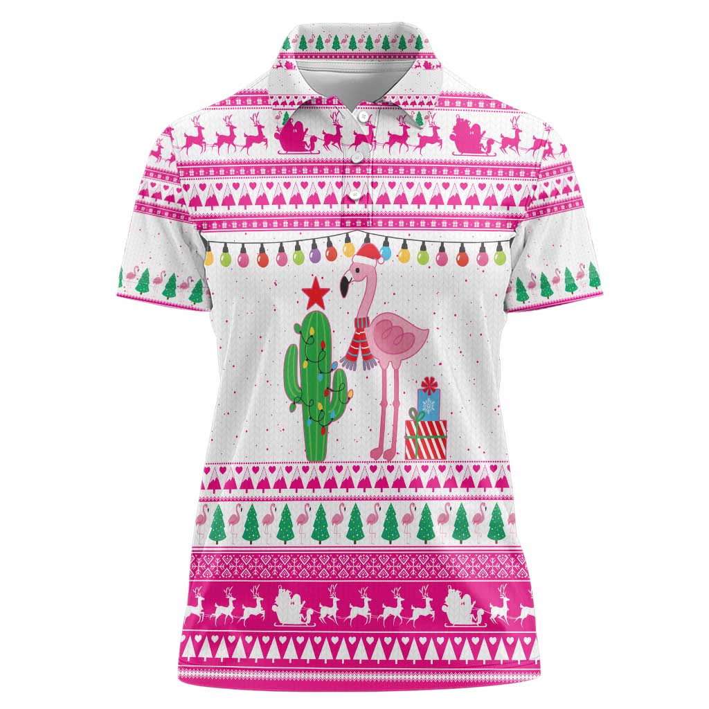 Pink Flamingo Christmas Women Polo Shirt Xmas Holiday Patterns - Wonder Print Shop