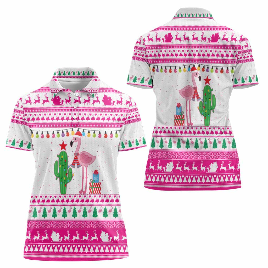 Pink Flamingo Christmas Women Polo Shirt Xmas Holiday Patterns - Wonder Print Shop