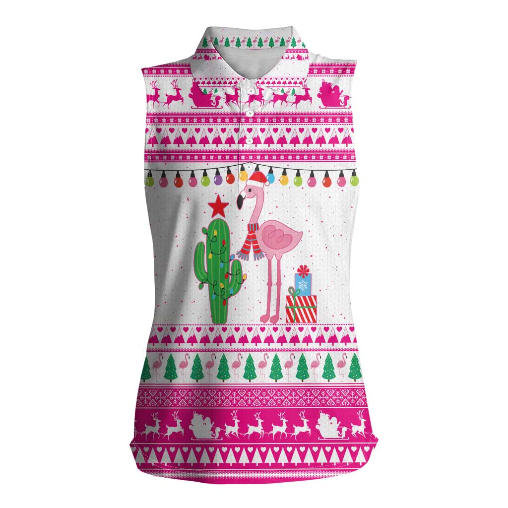Pink Flamingo Christmas Women Sleeveless Polo Shirt Xmas Holiday Patterns - Wonder Print Shop