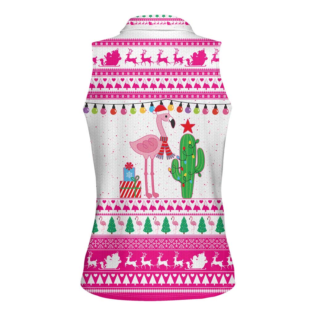 Pink Flamingo Christmas Women Sleeveless Polo Shirt Xmas Holiday Patterns - Wonder Print Shop