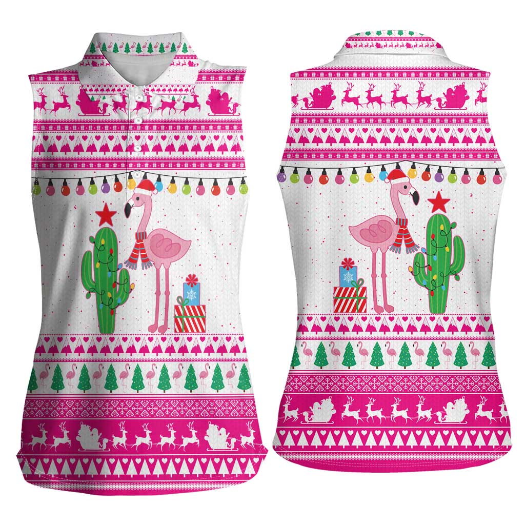 Pink Flamingo Christmas Women Sleeveless Polo Shirt Xmas Holiday Patterns - Wonder Print Shop