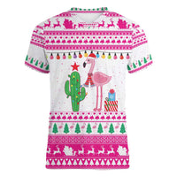Pink Flamingo Christmas Women V-Neck T-Shirt Xmas Holiday Patterns - Wonder Print Shop