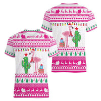 Pink Flamingo Christmas Women V-Neck T-Shirt Xmas Holiday Patterns - Wonder Print Shop