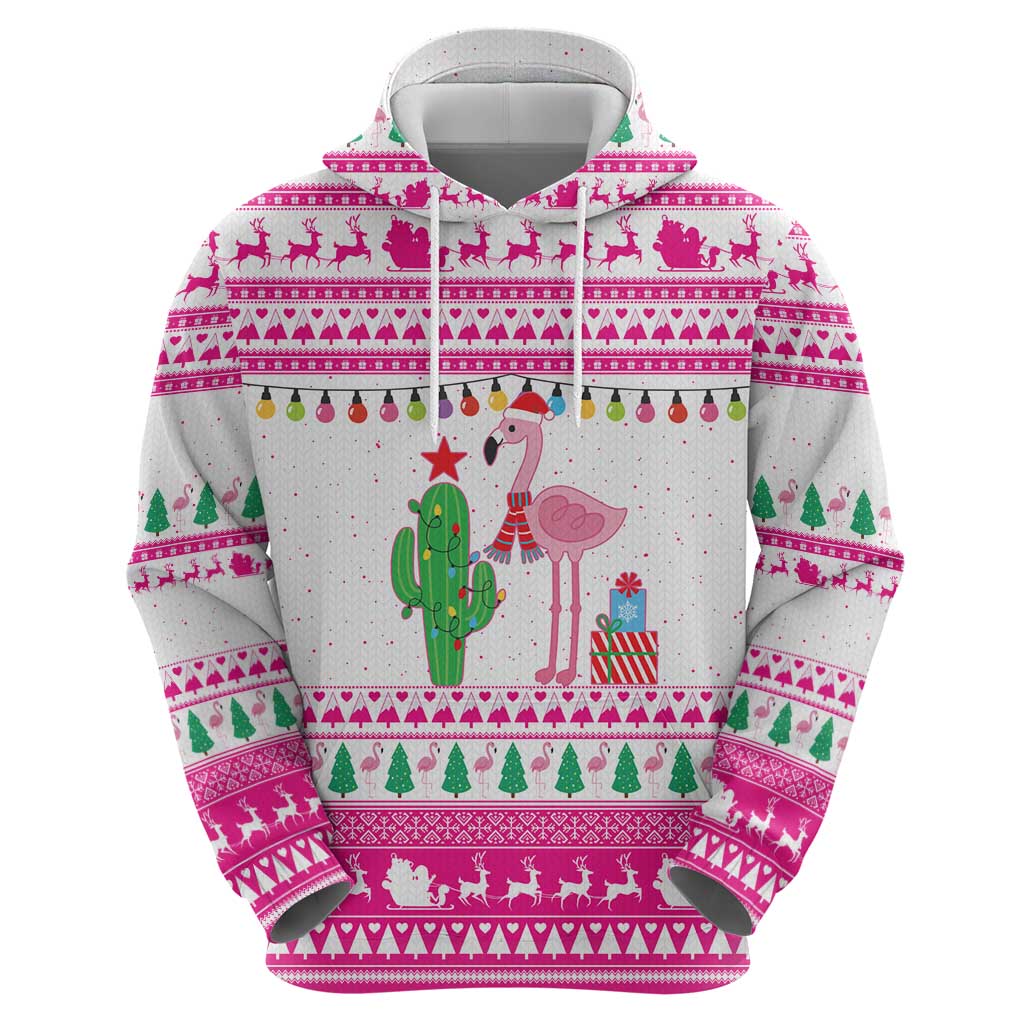 Pink Flamingo Christmas Zip Hoodie Xmas Holiday Patterns - Wonder Print Shop