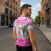 Pink Flamingo Christmas Zipper Polo Shirt Xmas Holiday Patterns - Wonder Print Shop