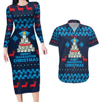 Merry Quarantine Christmas Couples Matching Long Sleeve Bodycon Dress and Hawaiian Shirt Xmas Holiday Patterns - Wonder Print Shop