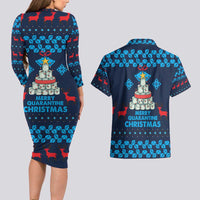 Merry Quarantine Christmas Couples Matching Long Sleeve Bodycon Dress and Hawaiian Shirt Xmas Holiday Patterns - Wonder Print Shop