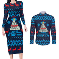 Merry Quarantine Christmas Couples Matching Long Sleeve Bodycon Dress and Long Sleeve Button Shirt Xmas Holiday Patterns - Wonder Print Shop