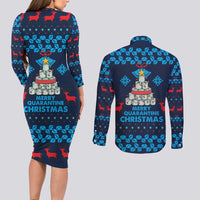 Merry Quarantine Christmas Couples Matching Long Sleeve Bodycon Dress and Long Sleeve Button Shirt Xmas Holiday Patterns - Wonder Print Shop