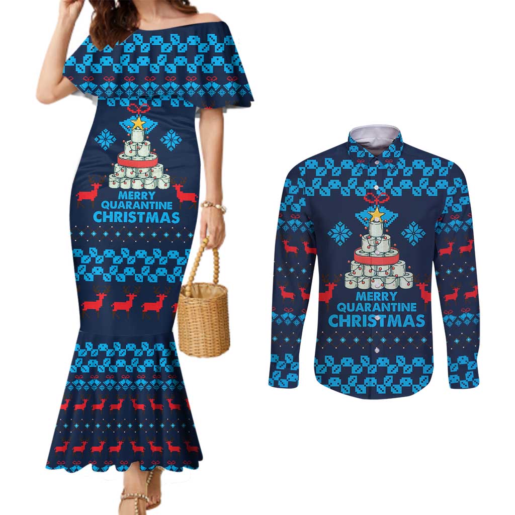 Merry Quarantine Christmas Couples Matching Mermaid Dress and Long Sleeve Button Shirt Xmas Holiday Patterns - Wonder Print Shop