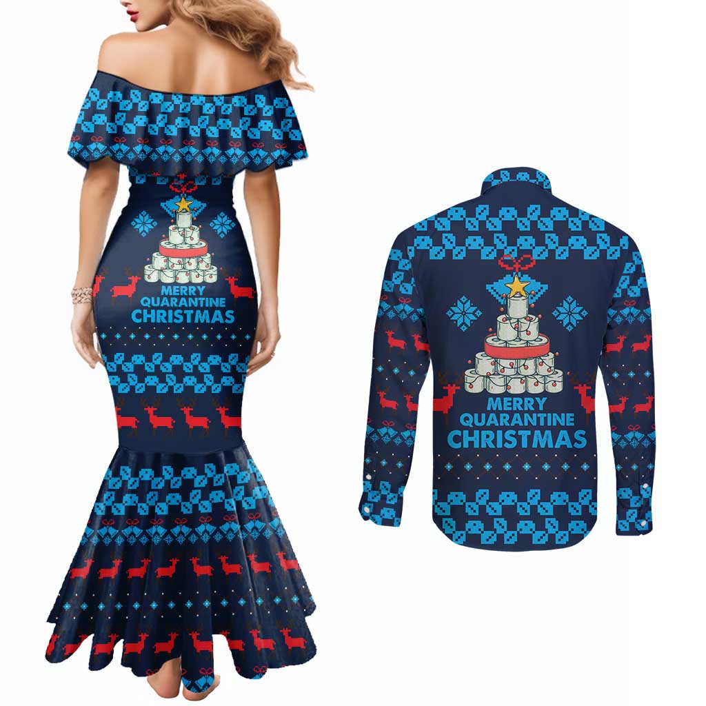 Merry Quarantine Christmas Couples Matching Mermaid Dress and Long Sleeve Button Shirt Xmas Holiday Patterns - Wonder Print Shop