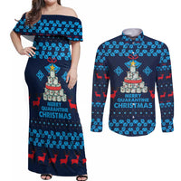 Merry Quarantine Christmas Couples Matching Off Shoulder Maxi Dress and Long Sleeve Button Shirt Xmas Holiday Patterns - Wonder Print Shop