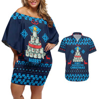 Merry Quarantine Christmas Couples Matching Off Shoulder Short Dress and Hawaiian Shirt Xmas Holiday Patterns - Wonder Print Shop