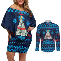 Merry Quarantine Christmas Couples Matching Off Shoulder Short Dress and Long Sleeve Button Shirt Xmas Holiday Patterns - Wonder Print Shop