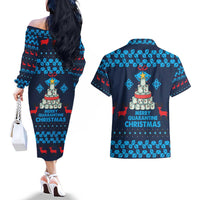 Merry Quarantine Christmas Couples Matching Off The Shoulder Long Sleeve Dress and Hawaiian Shirt Xmas Holiday Patterns - Wonder Print Shop