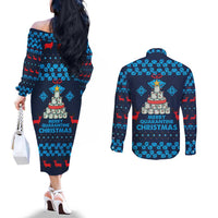 Merry Quarantine Christmas Couples Matching Off The Shoulder Long Sleeve Dress and Long Sleeve Button Shirt Xmas Holiday Patterns - Wonder Print Shop