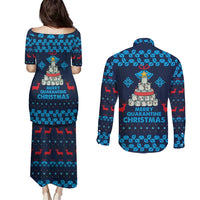 Merry Quarantine Christmas Couples Matching Puletasi and Long Sleeve Button Shirt Xmas Holiday Patterns - Wonder Print Shop