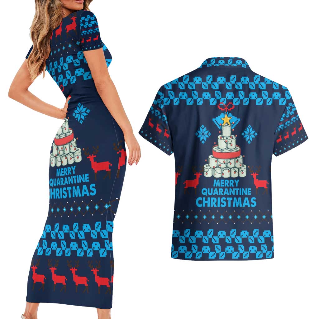 Merry Quarantine Christmas Couples Matching Short Sleeve Bodycon Dress and Hawaiian Shirt Xmas Holiday Patterns - Wonder Print Shop