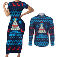 Merry Quarantine Christmas Couples Matching Short Sleeve Bodycon Dress and Long Sleeve Button Shirt Xmas Holiday Patterns - Wonder Print Shop