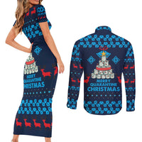 Merry Quarantine Christmas Couples Matching Short Sleeve Bodycon Dress and Long Sleeve Button Shirt Xmas Holiday Patterns - Wonder Print Shop