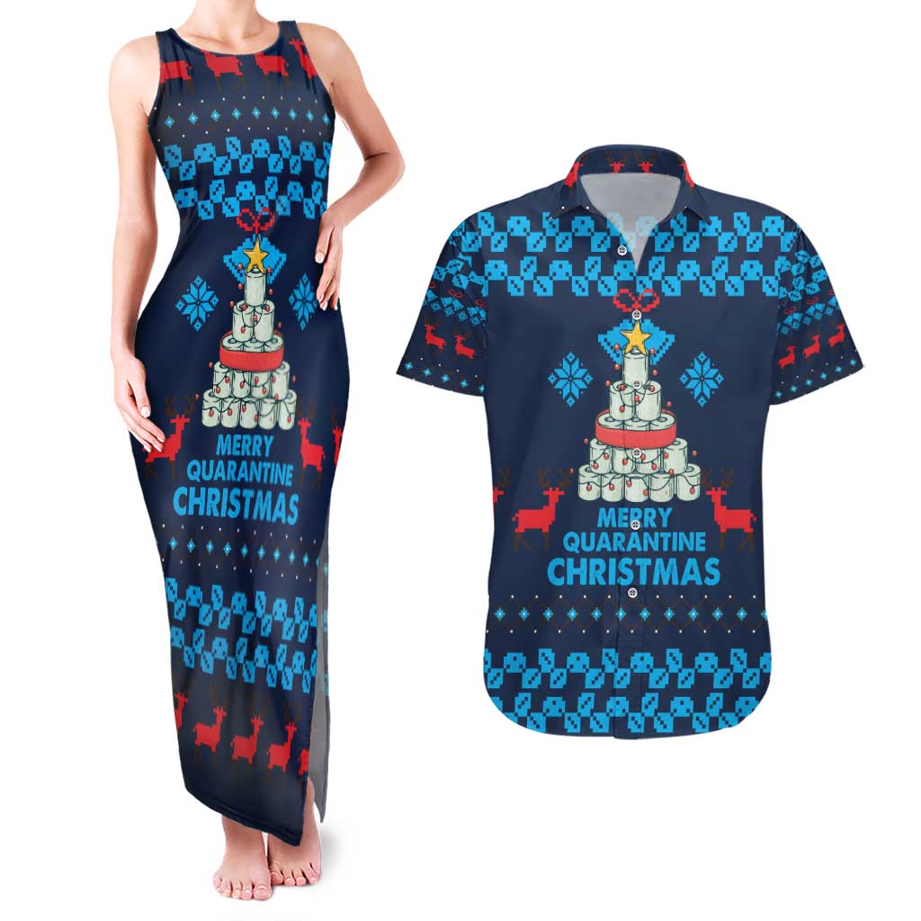 Merry Quarantine Christmas Couples Matching Tank Maxi Dress and Hawaiian Shirt Xmas Holiday Patterns - Wonder Print Shop