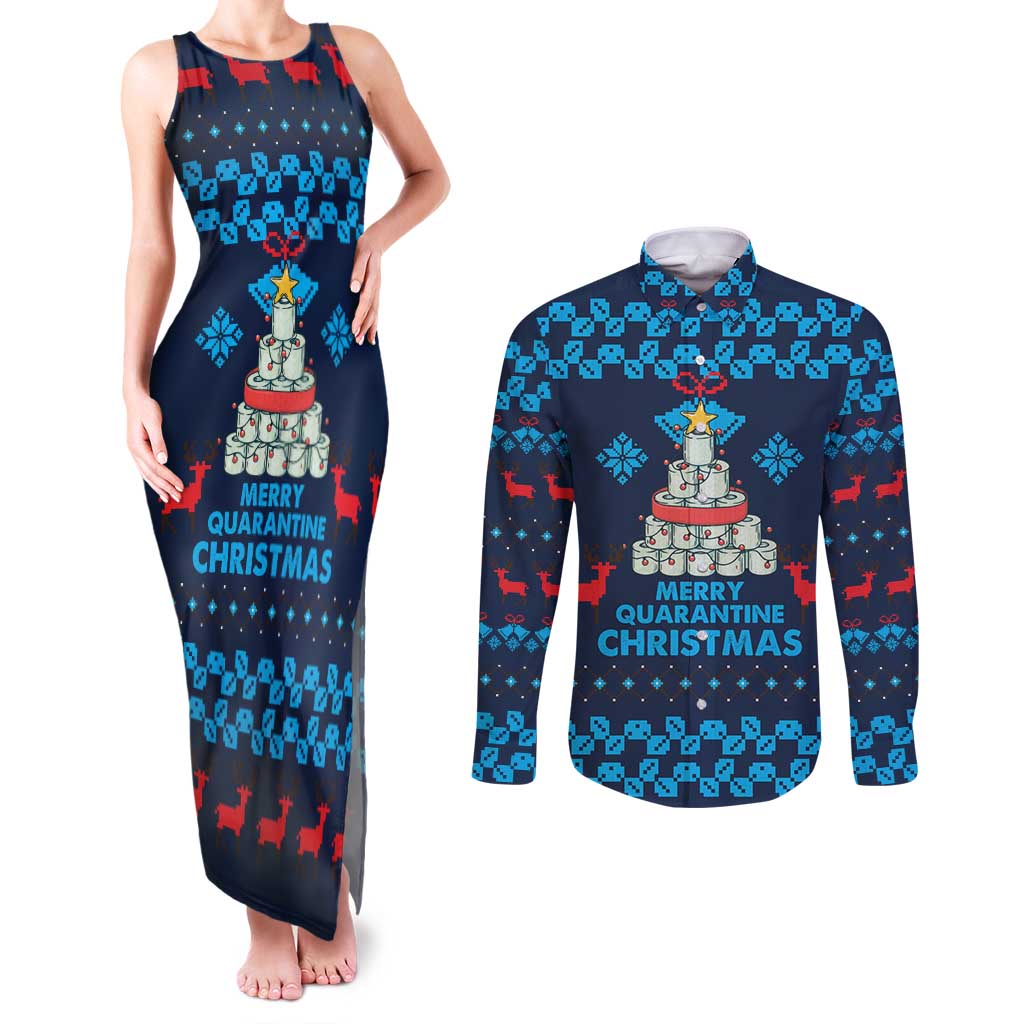 Merry Quarantine Christmas Couples Matching Tank Maxi Dress and Long Sleeve Button Shirt Xmas Holiday Patterns - Wonder Print Shop