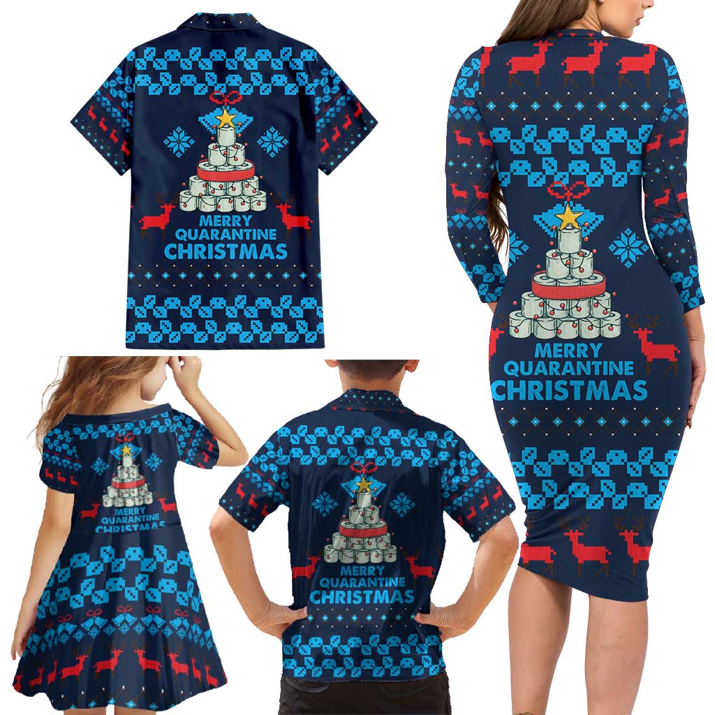 Merry Quarantine Christmas Family Matching Long Sleeve Bodycon Dress and Hawaiian Shirt Xmas Holiday Patterns - Wonder Print Shop