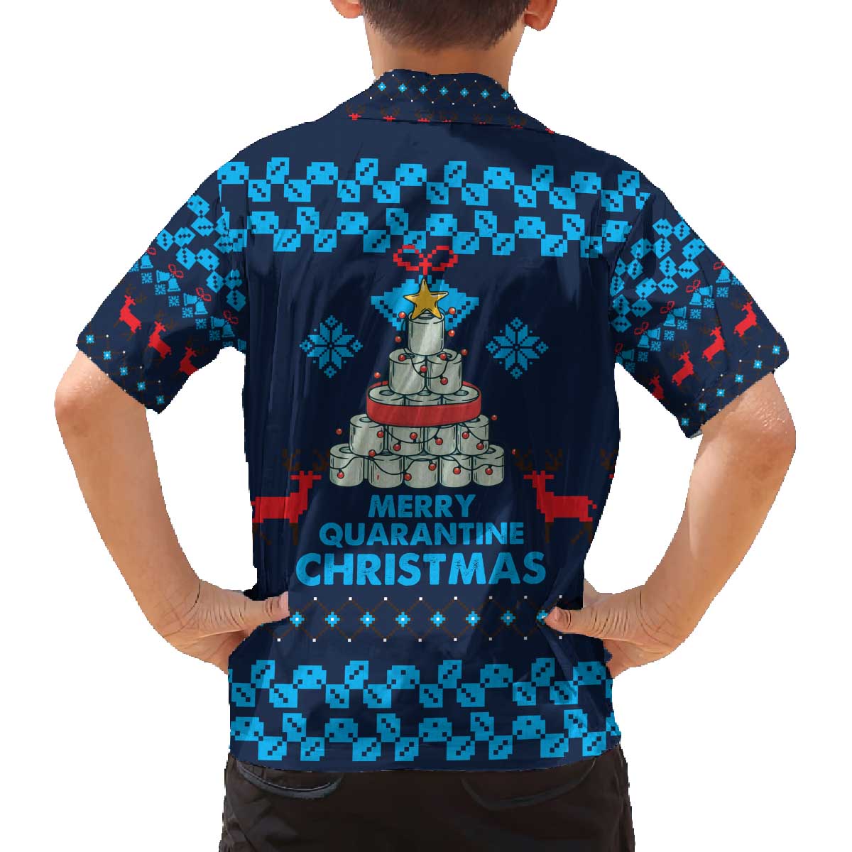 Merry Quarantine Christmas Family Matching Off The Shoulder Long Sleeve Dress and Hawaiian Shirt Xmas Holiday Patterns - Wonder Print Shop