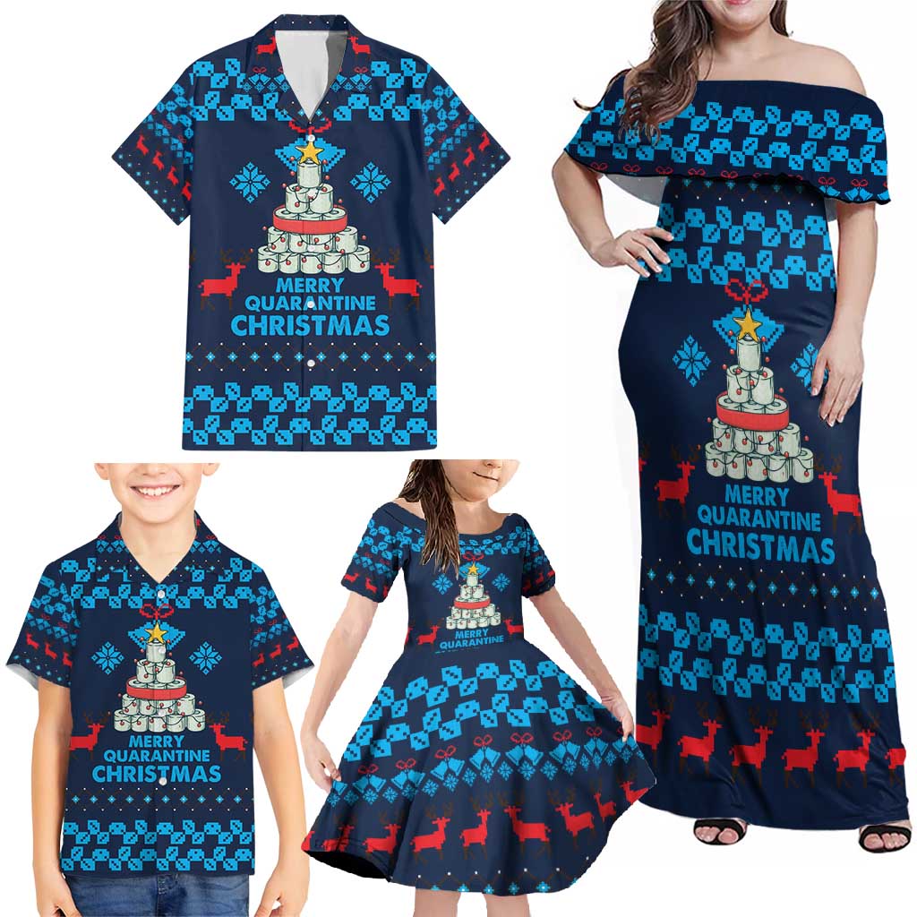 Merry Quarantine Christmas Family Matching Off Shoulder Maxi Dress and Hawaiian Shirt Xmas Holiday Patterns - Wonder Print Shop