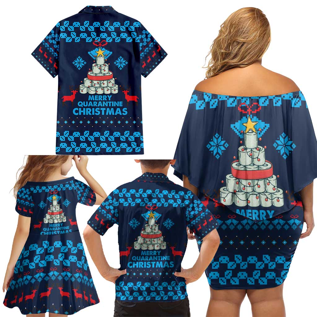 Merry Quarantine Christmas Family Matching Off Shoulder Short Dress and Hawaiian Shirt Xmas Holiday Patterns - Wonder Print Shop