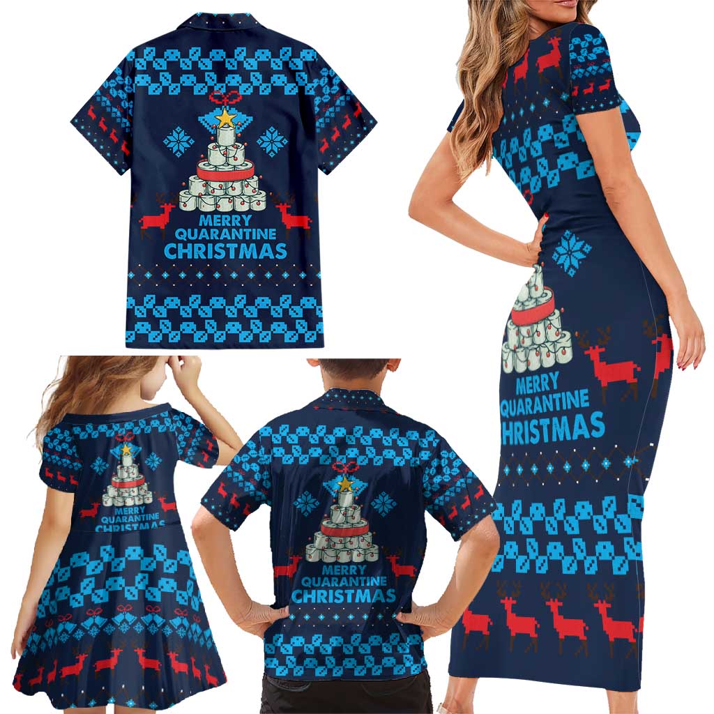 Merry Quarantine Christmas Family Matching Short Sleeve Bodycon Dress and Hawaiian Shirt Xmas Holiday Patterns - Wonder Print Shop