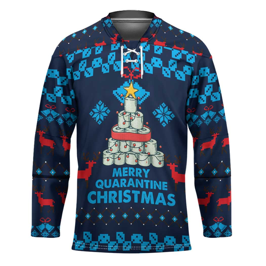 Merry Quarantine Christmas Hockey Jersey Xmas Holiday Patterns - Wonder Print Shop
