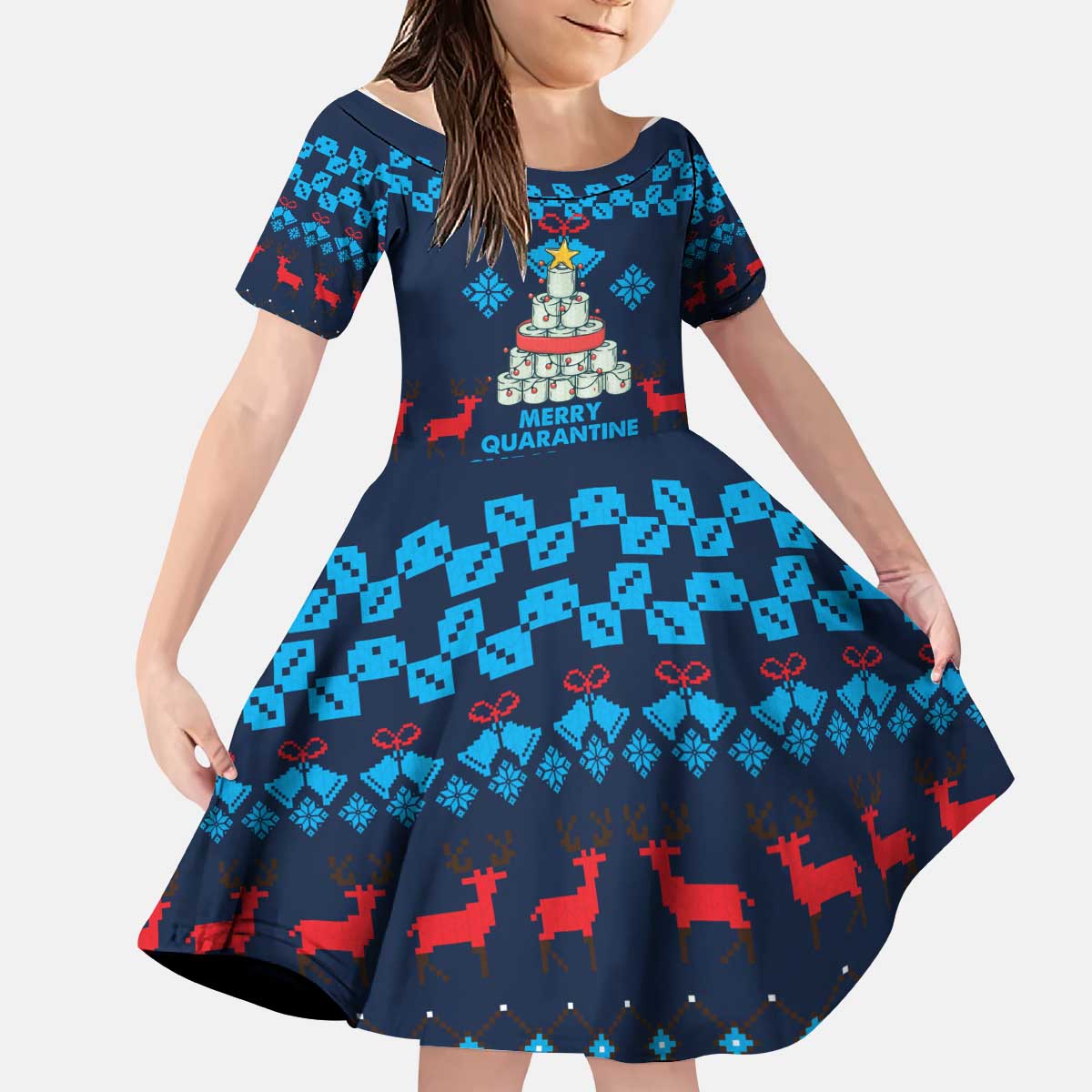 Merry Quarantine Christmas Kid Short Sleeve Dress Xmas Holiday Patterns - Wonder Print Shop