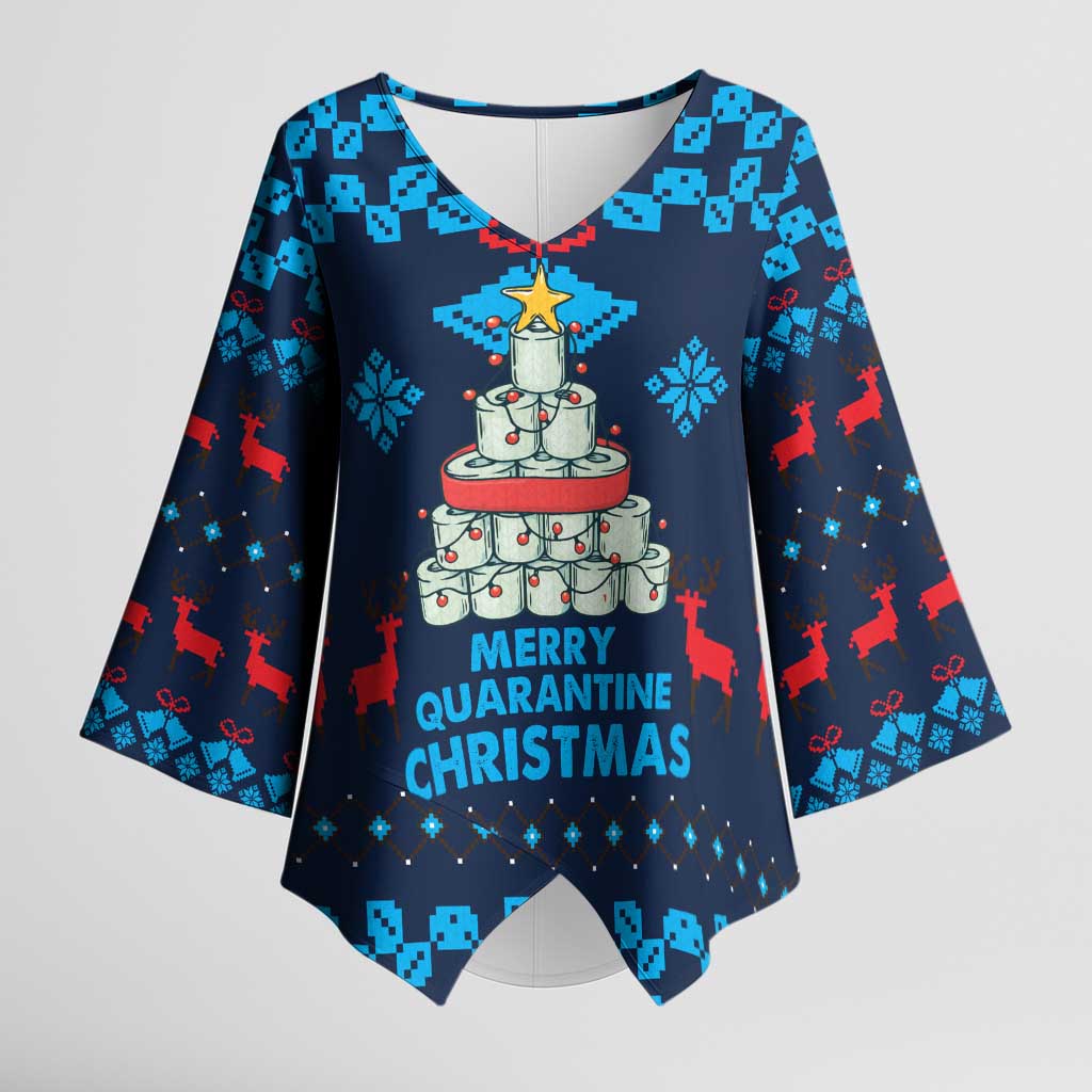 Merry Quarantine Christmas Kimono Sleeve Blouse Xmas Holiday Patterns - Wonder Print Shop