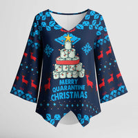Merry Quarantine Christmas Kimono Sleeve Blouse Xmas Holiday Patterns - Wonder Print Shop