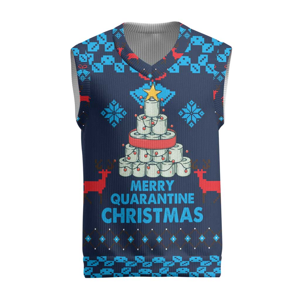 Merry Quarantine Christmas Knitted V-Neck Vest Xmas Holiday Patterns - Wonder Print Shop