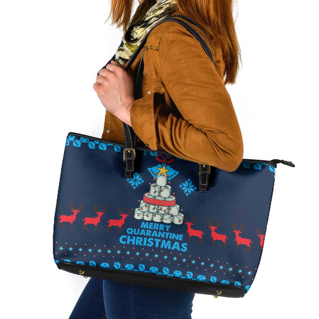 Merry Quarantine Christmas Leather Tote Bag Xmas Holiday Patterns - Wonder Print Shop