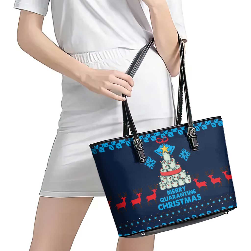 Merry Quarantine Christmas Leather Tote Bag Xmas Holiday Patterns - Wonder Print Shop