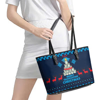 Merry Quarantine Christmas Leather Tote Bag Xmas Holiday Patterns - Wonder Print Shop