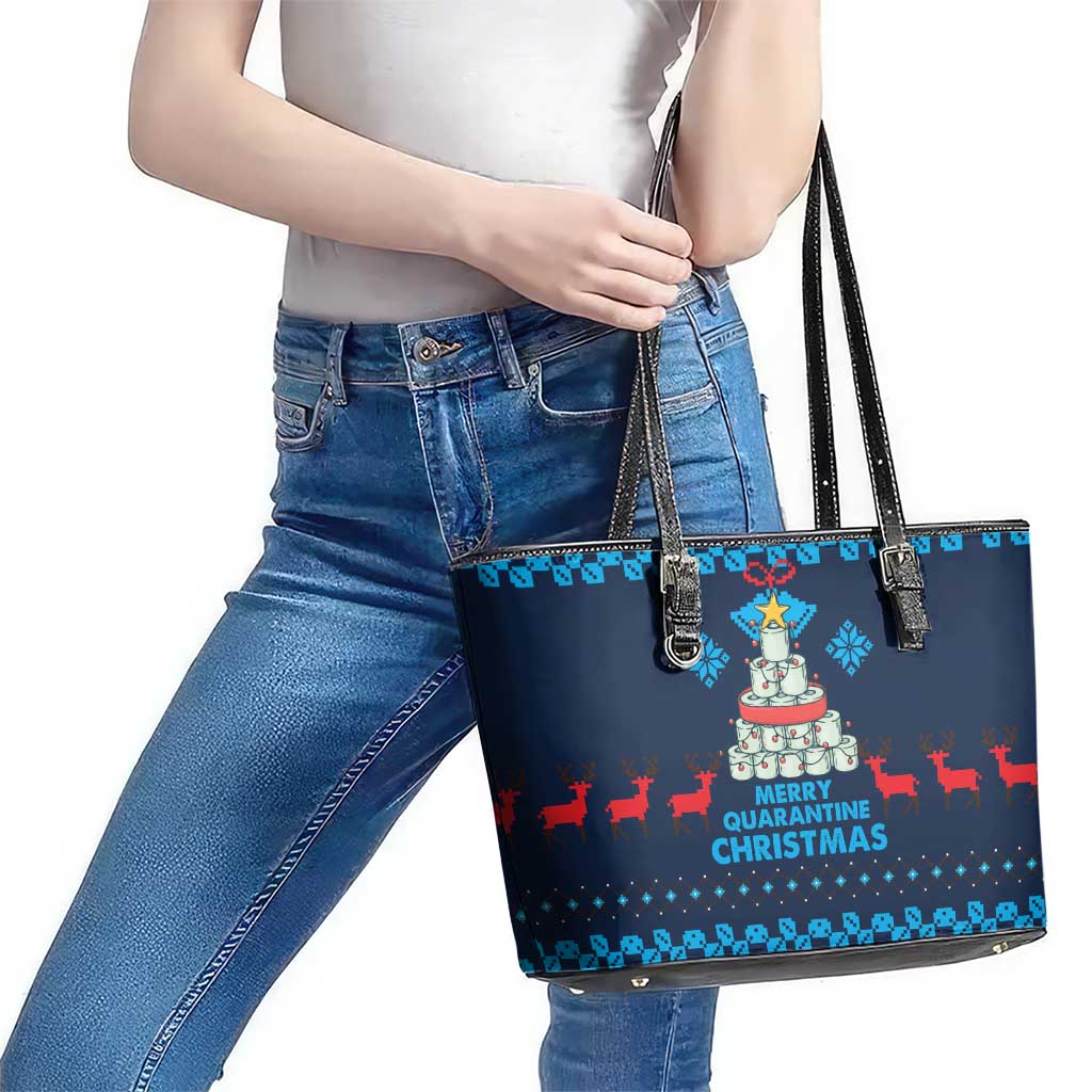 Merry Quarantine Christmas Leather Tote Bag Xmas Holiday Patterns - Wonder Print Shop