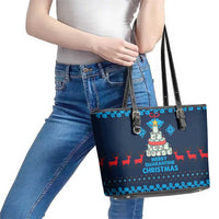 Merry Quarantine Christmas Leather Tote Bag Xmas Holiday Patterns - Wonder Print Shop