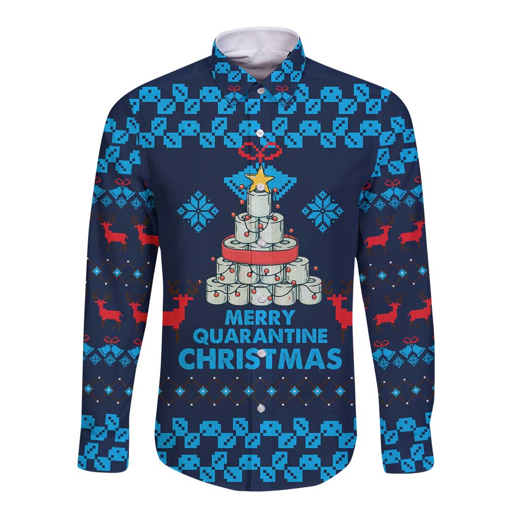 Merry Quarantine Christmas Long Sleeve Button Shirt Xmas Holiday Patterns - Wonder Print Shop