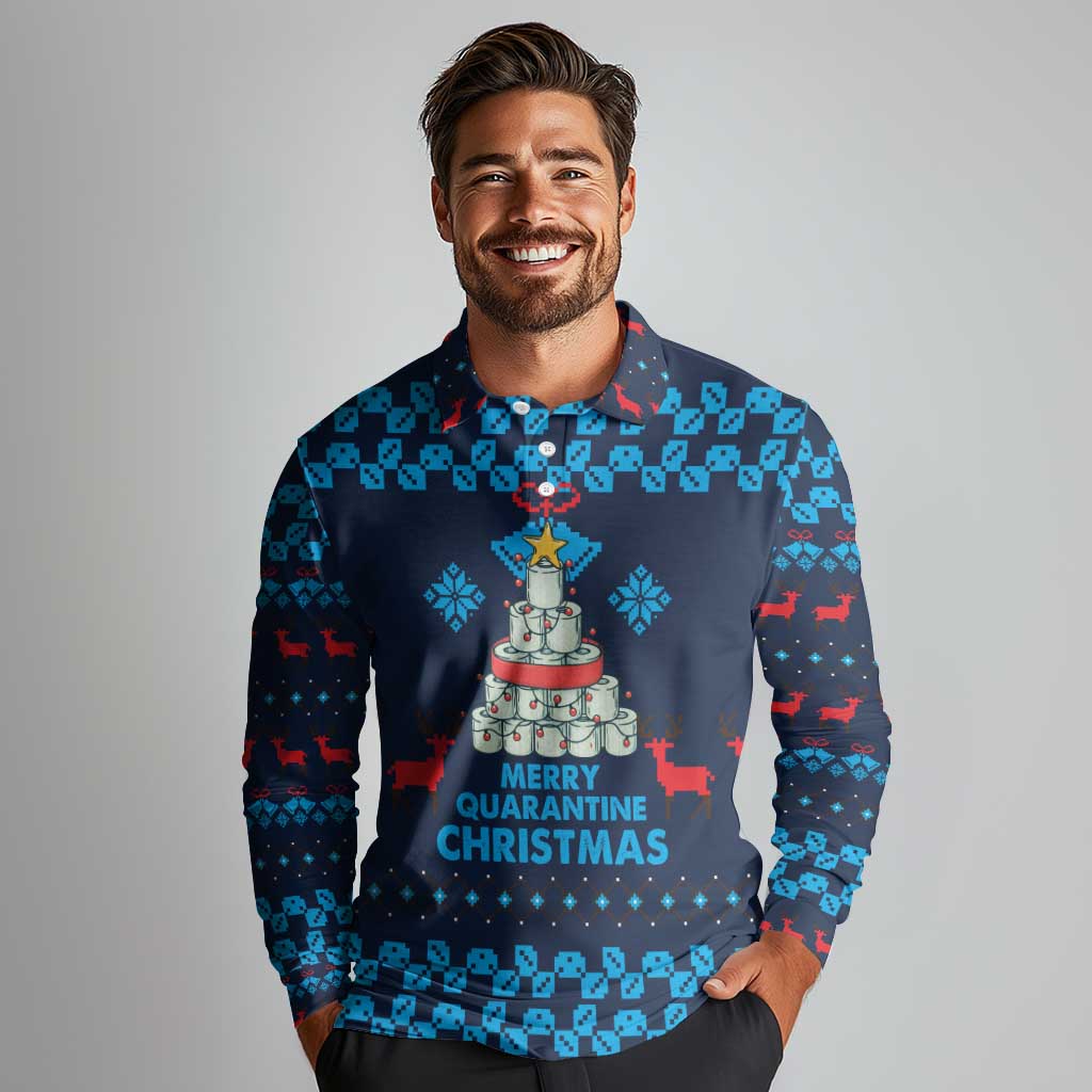 Merry Quarantine Christmas Long Sleeve Polo Shirt Xmas Holiday Patterns - Wonder Print Shop