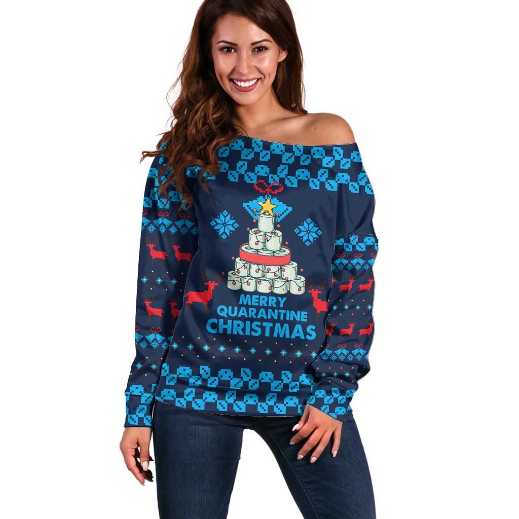 Merry Quarantine Christmas Off Shoulder Sweater Xmas Holiday Patterns - Wonder Print Shop