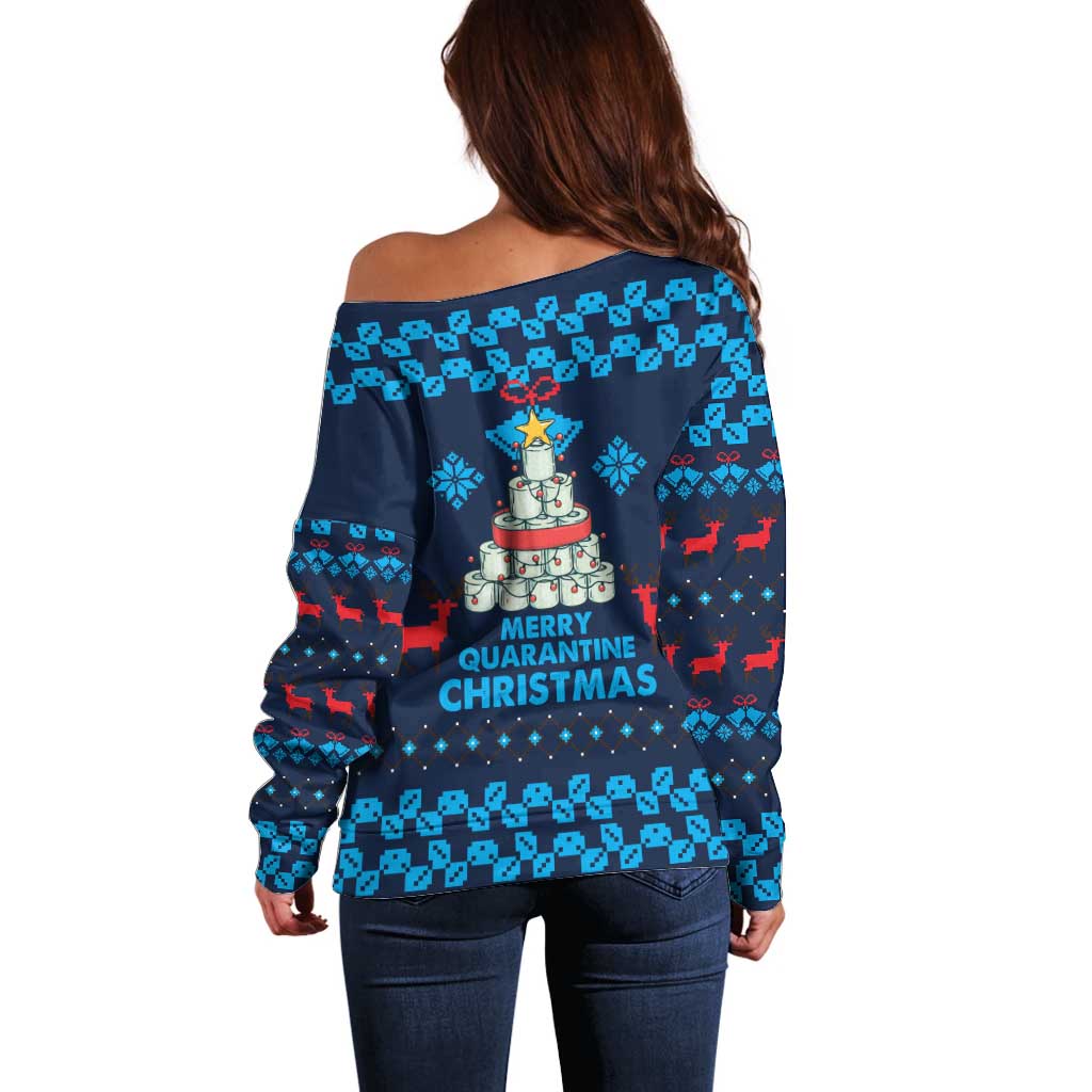 Merry Quarantine Christmas Off Shoulder Sweater Xmas Holiday Patterns - Wonder Print Shop