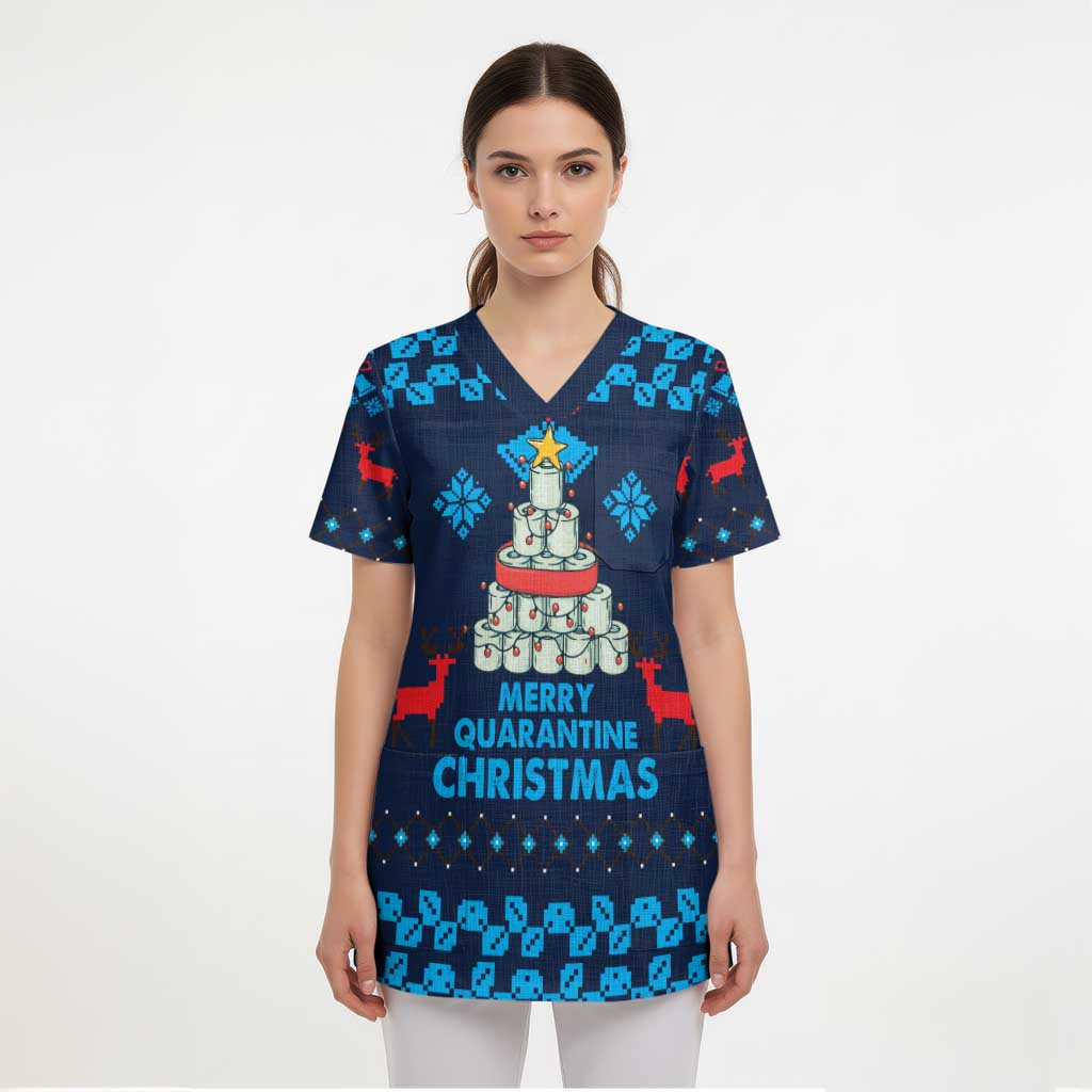 Merry Quarantine Christmas Scrub Top Xmas Holiday Patterns - Wonder Print Shop